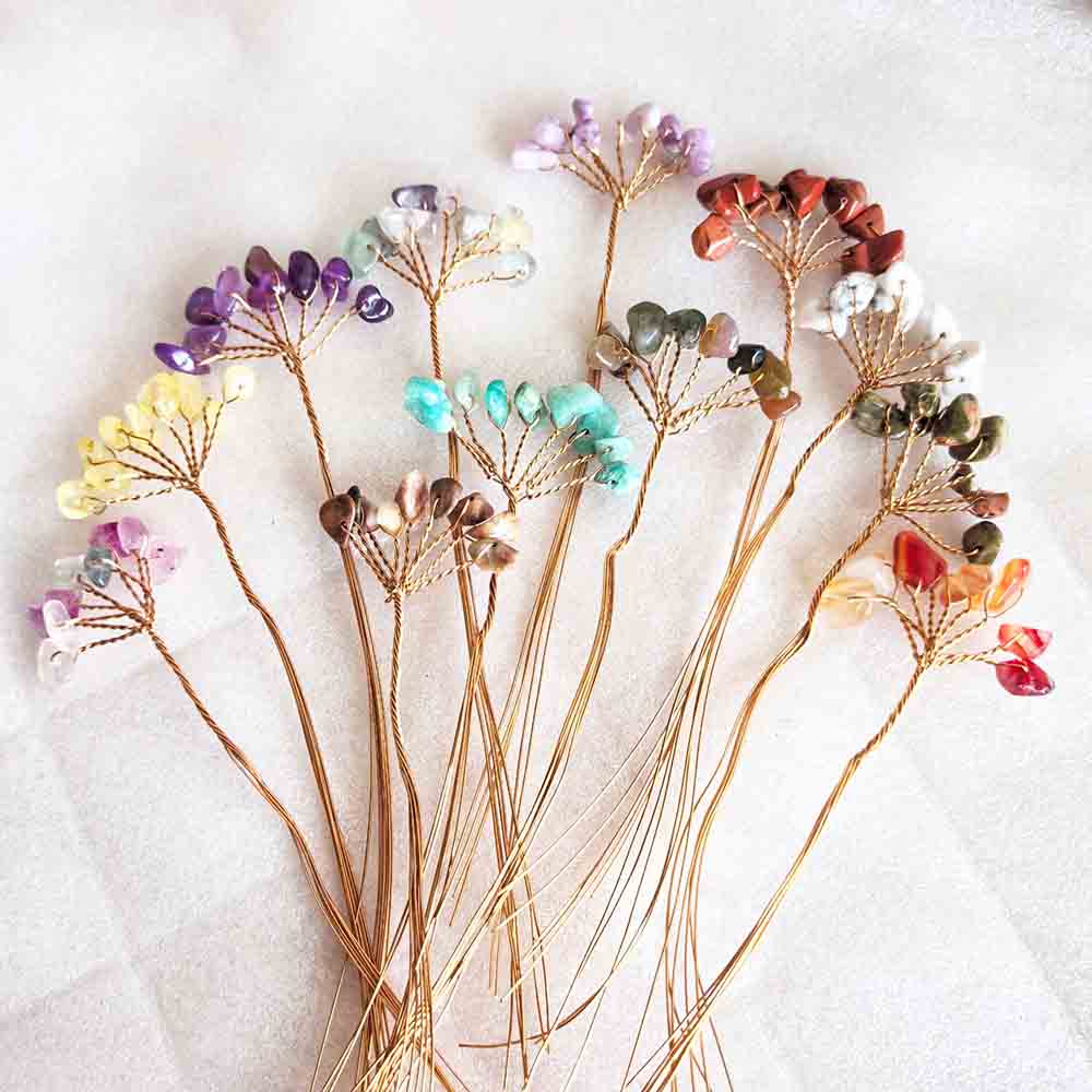 fiasrel 1bundle Natural Crystal Chips Money Tree Tree of Life DIY Kit - Handmade Copper Wire Wrapped Crystal Bouquet Decor
