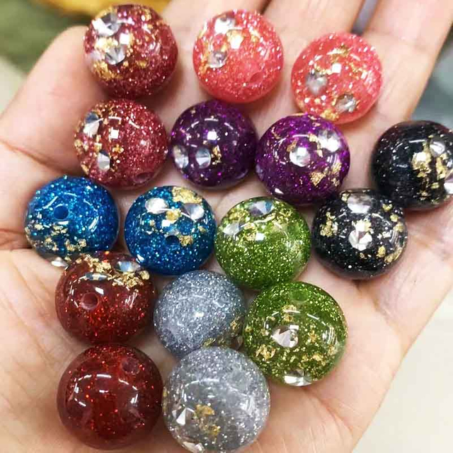 fiasrel 1bundle Vintage-style Beach Themed Zircon & Colored Diamond Sand Beads - Half Clear Half Glitter Resin DIY Pendant 