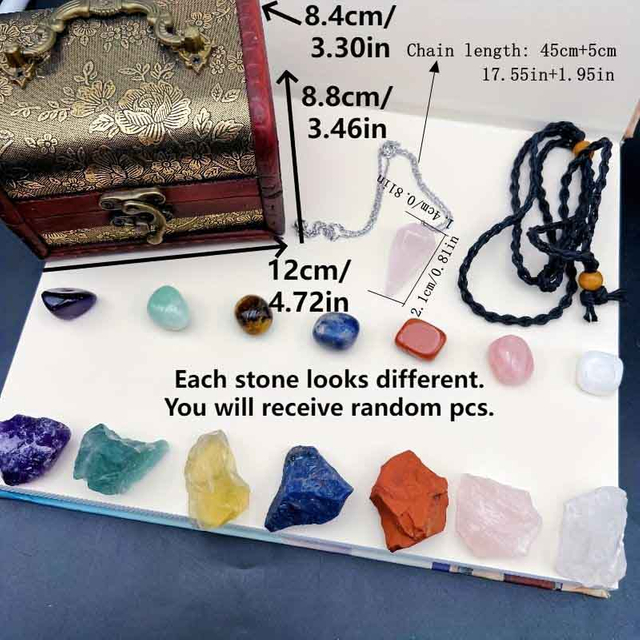 fiasrel 18-Piece Natural Crystal Healing Set - Yoga Quartz Hexagonal Pendulum with Woven Net Pouch & Pendant Necklace