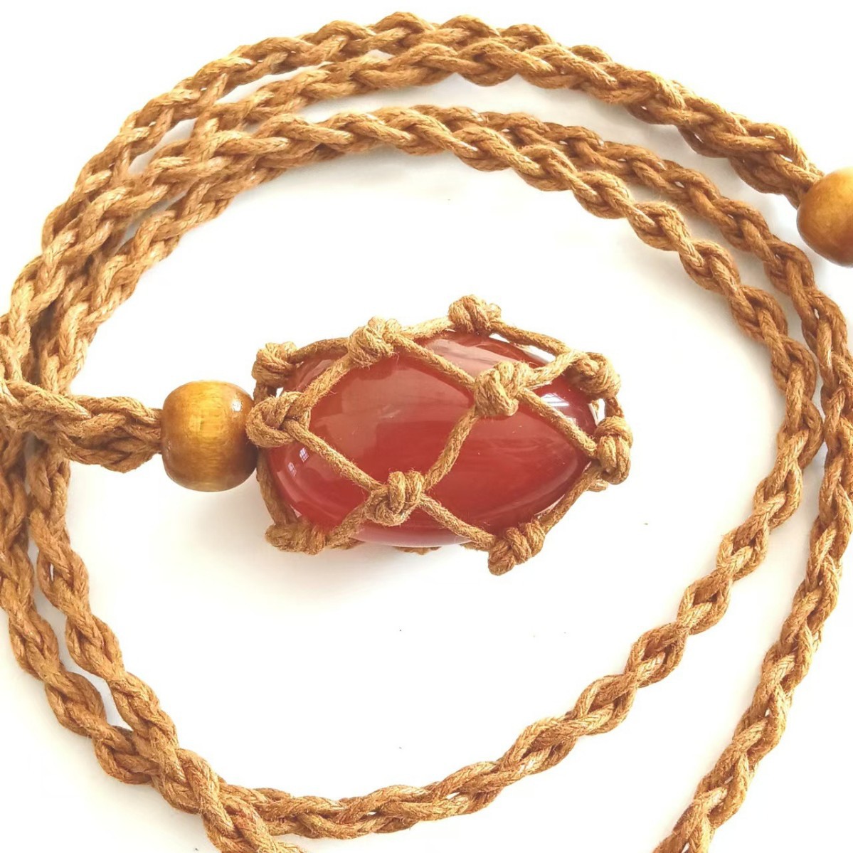 fiasrel Natural Raw Crystal Pendant Necklace – Hand-Woven Adjustable Net Cord with Polished Chunky Stone Chips