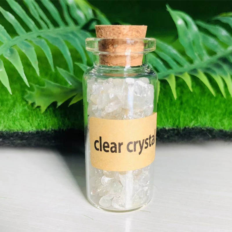 fiasrel 1bundle Natural Crystal Chips in Bottle - Small Granule Aroma Diffuser Stones & Wish Bottle/Dream Jar Labels