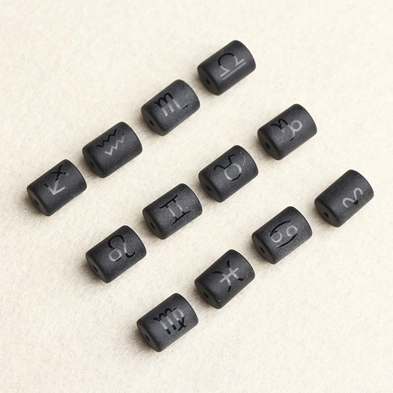 fiasrel 1bundle Zodiac Barrel Beads Kit – Black Stone & Glass Barrel Beads for DIY Bracelet Making & Handmade Jewelry Supplies