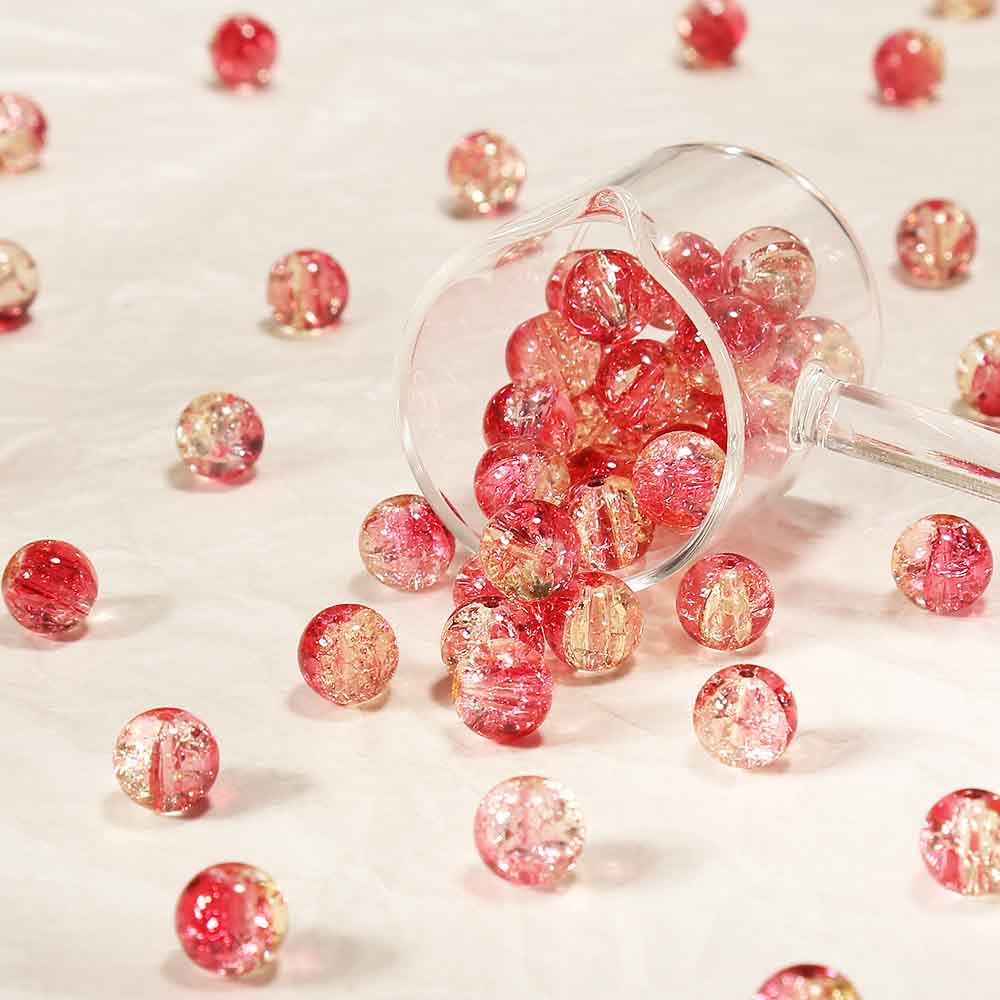 fiasrel 1bundle 10mm Icy Crackle Glass Beads with Bloom Patterns - DIY Bracelet Making Supplies 