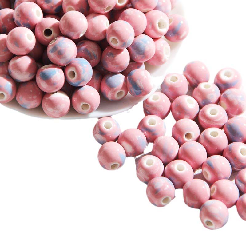 fiasrel 1bundle 10mm Pink & Grey Porcelain-Like Glass Beads Incense Ash Color DIY Bracelet Supplies