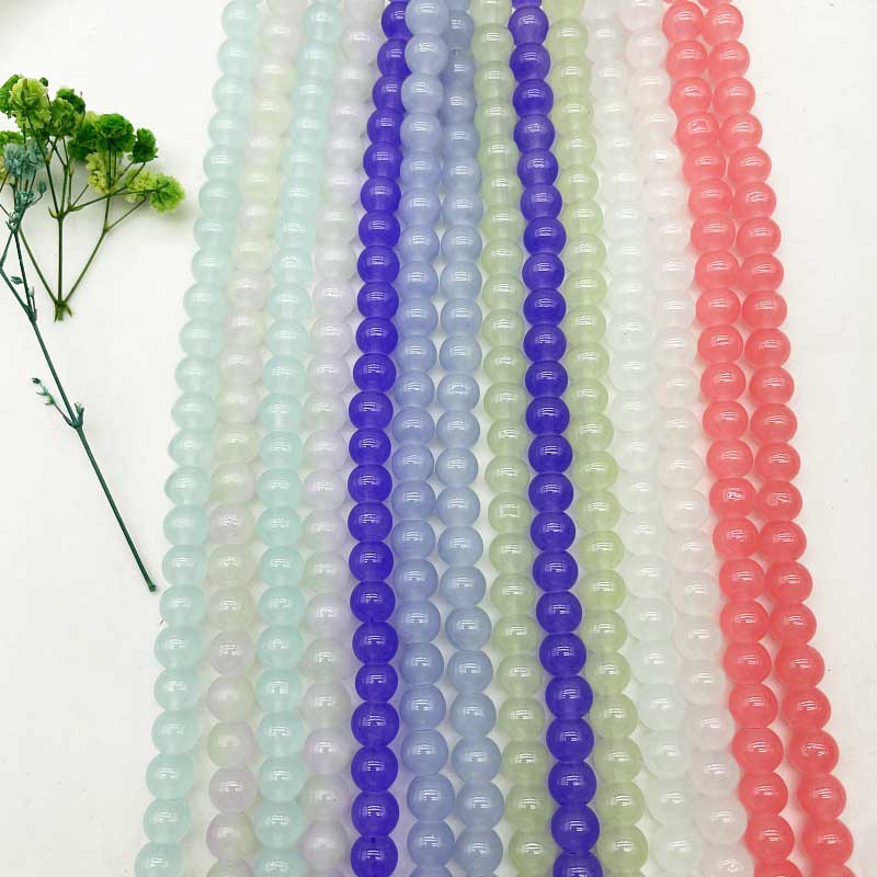 fiasrel 1bundle 8mm Fake Jade Glass Beads Round Loose Beads for DIY Jewelry Making