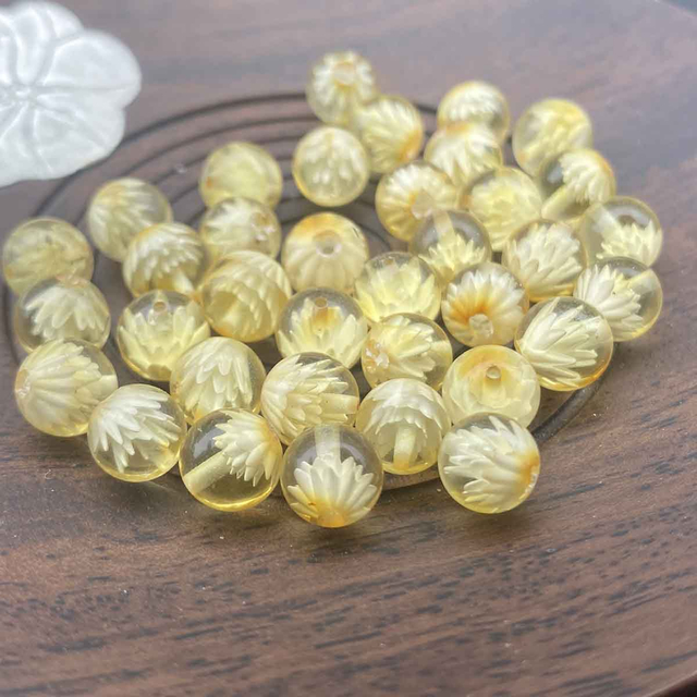 fiasrel 1bundle Golden Amber Intaglio Carved Loose Beads Round Bead Strand Bracelet