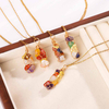 fiasrel Rainbow Stone Net Necklace Genuine Natural Crystal Chip Pendant with Handcrafted Copper Wire Wrapped Collarbone Chain