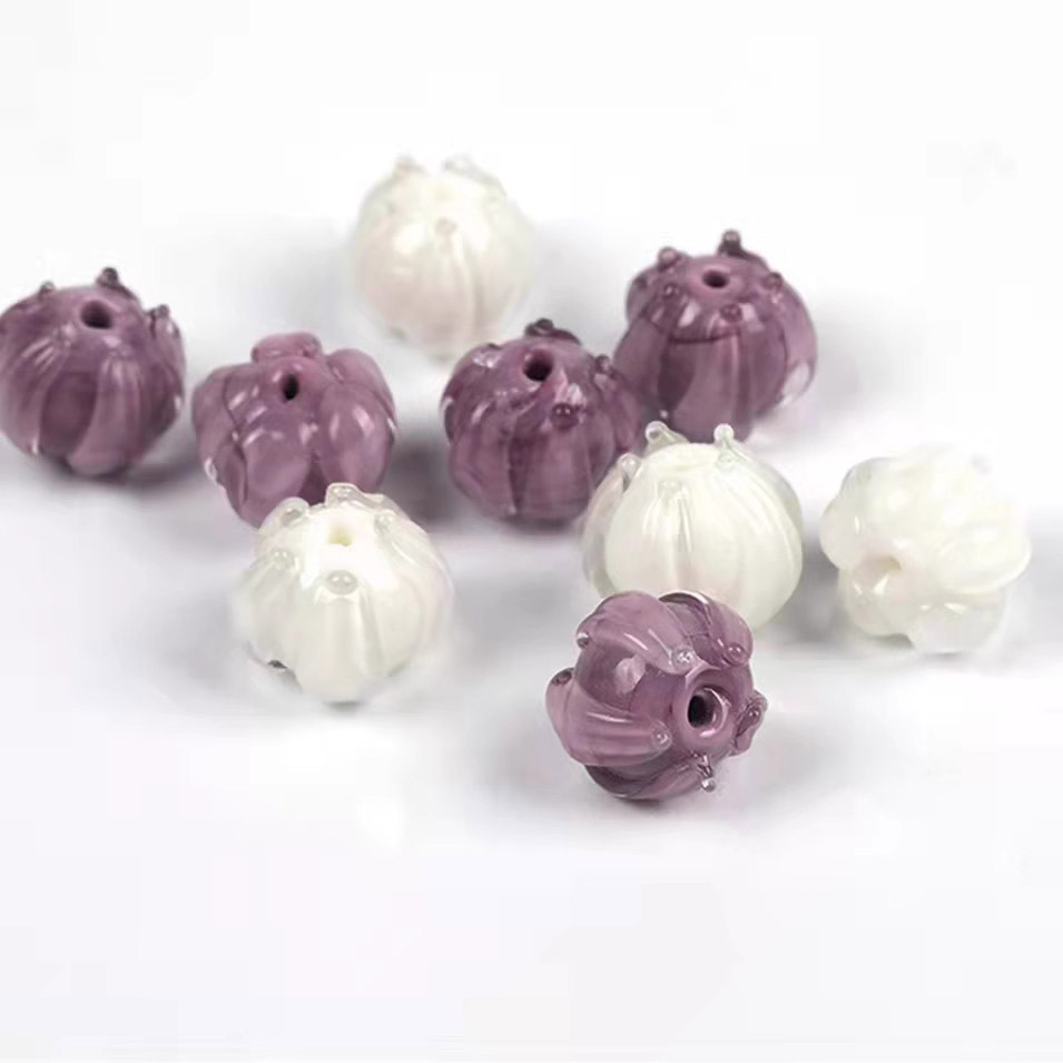 fiasrel 1bundle Temple-style White Lotus Beaded Bracelet with Purple Lion Charm – Xiangji Temple Inspired Buddhist Mala 