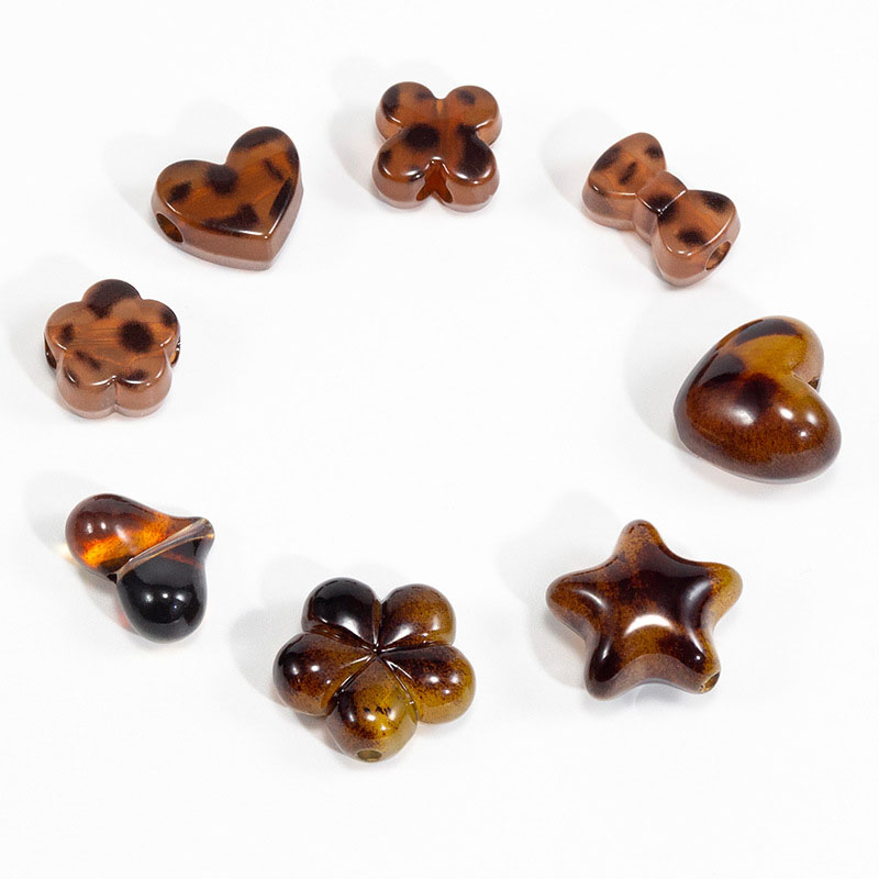 fiasrel 1bundle Leopard Print Teddy Bear Straight-hole Beads with Bow Accents Heart & Star Charms for Keychain and Jewelry Making