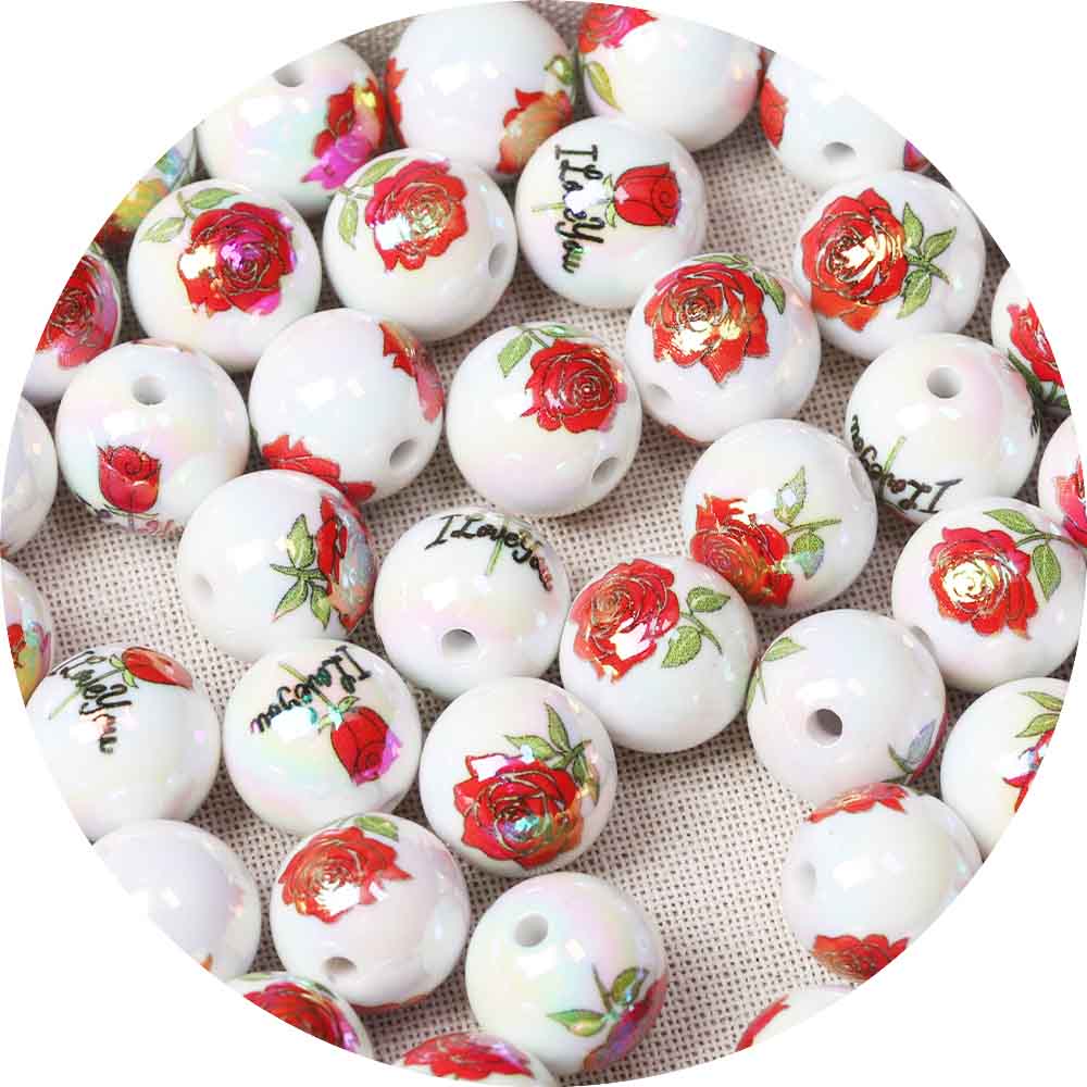 fiasrel 1bundle Rose Bouquet Printed Loose Beads – DIY Beads for Phone Charms & Keychains