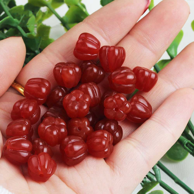 fiasrel 1bundle 8×10mm Imitation Red Agate Pumpkin Beads – Semi-Finished Loose Beads for 