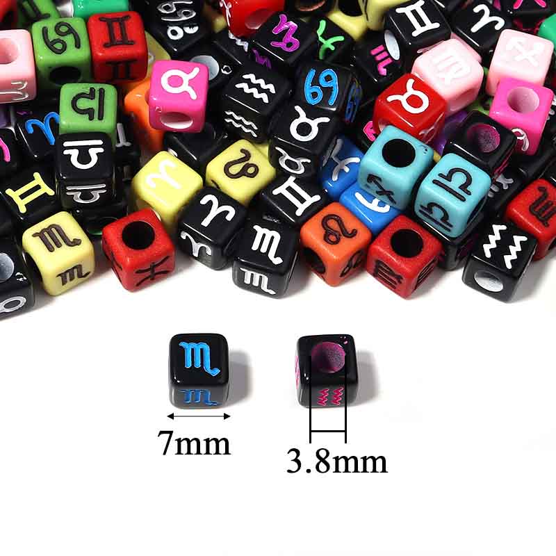 fiasrel 1bundle Acrylic Zodiac Square Beads – 7mm Large-Hole Letter Beads for DIY Jewelry Making