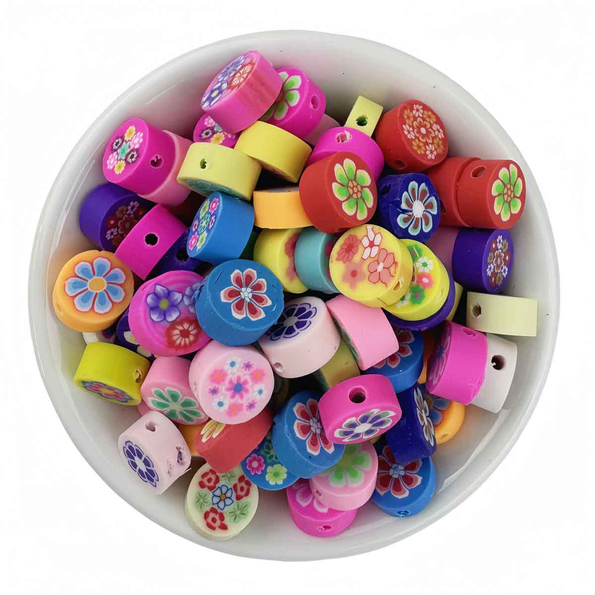 Fiasrel 10mm diy soft clay beads with mixed-color small flowers