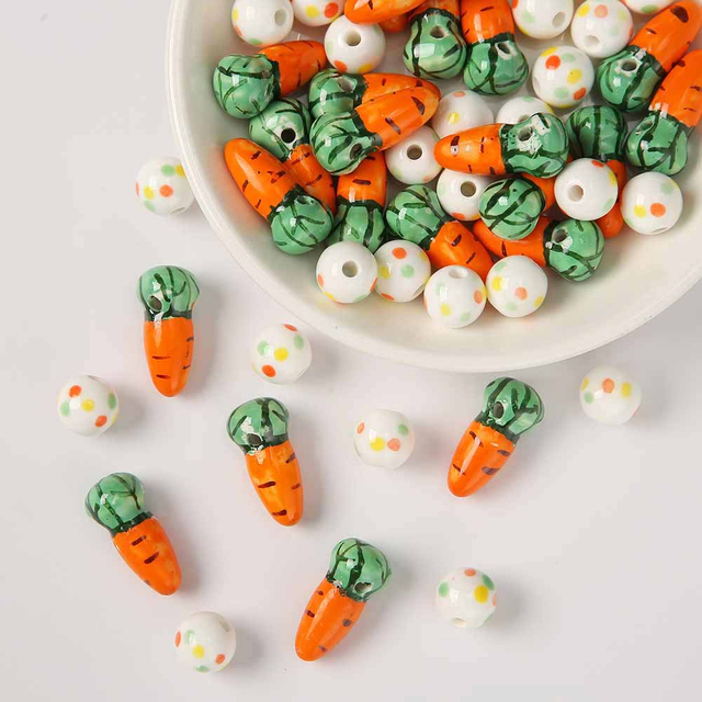 Fiasrel Cute ceramic carrot rabbit dot beads