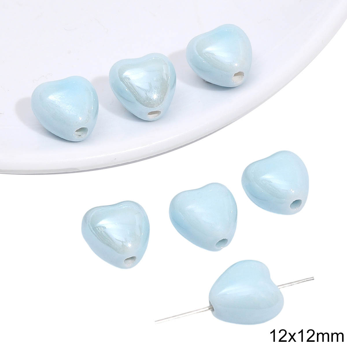 Fiasrel Blue heart-shaped ceramic beads