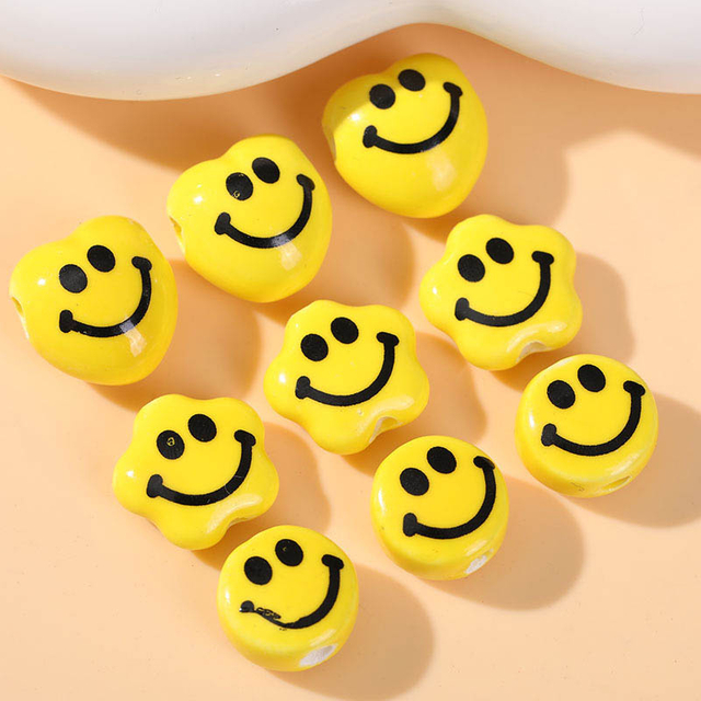 Fiasrel 10pcs Yellow cute smiley face beads