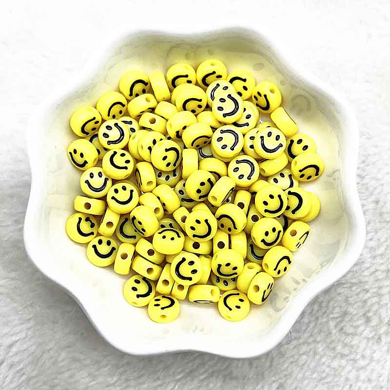 Fiasrel 100pcs 4*7mm Round Acrylic Smile Face Beads