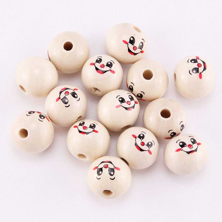 Fiasrel 100pcs 20mm Three-color smiley face wooden beads