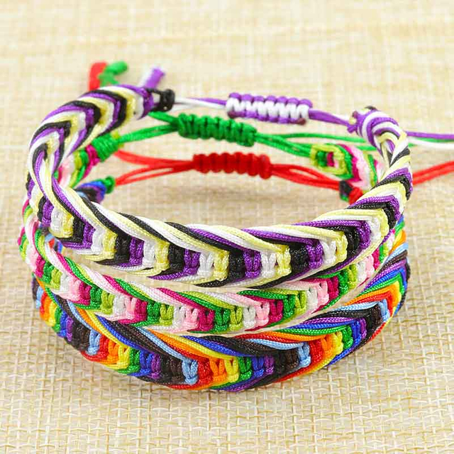 Fiasrel 2pcs Colorful ethnic-style woven wristbands