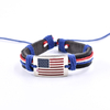 Fiasrel Adjustable American Flag Cowhide Woven Bracelet Red White And Blue Flag Wax Leather Bracelet