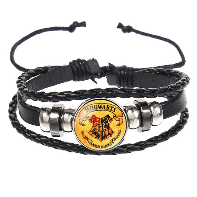 Fiasrel Handwork Knitting Leather Bracelet Harry Magic Bangle Potter Badge Bracelet Jewelry 