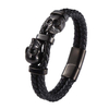 Fiasrel Stainless Steel Skull Beads Real Genuine Leather Bracelet Charm Skeleton Men Punk Bangle Jewelry