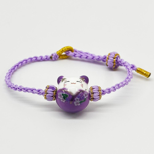 Fiasrel Lovely Colorful Lucky Cat Bracelet Simple Handmade Braid Rope Bracelet Cute Ceramic Cat Bracelet 