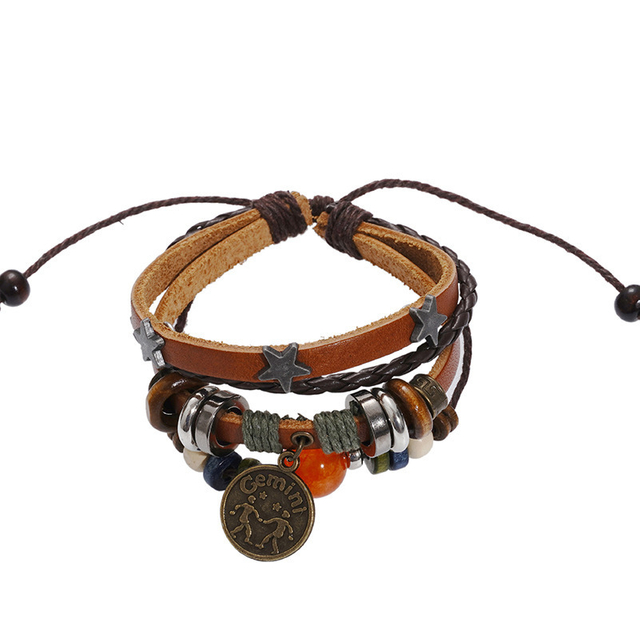 Fiasrel 12 Constellations Bracelet Red Agate Bracelet Punk Retro Rivet Jewelry Unique Multi layered Bracelets
