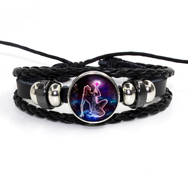 Fiasrel 12 Zodiac Signs Glow In Dark Charm Bracelet Men's and Women's Fashion Multi-layer Luminous Woven Leather Couple Bracelets