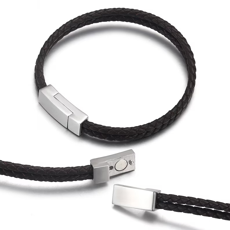 Fiasrel 2pcs Rectangle Stainless Steel Magnetic Clasp Leather Cord Bracelets Stainless Steel Flat Connectors Clasp Buckle 6 * 3mm
