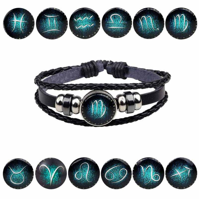 Fiasrel Handmade Beaded DIY Zodiac Bracelet Adjustable 12 Constellations Leather Bracelet