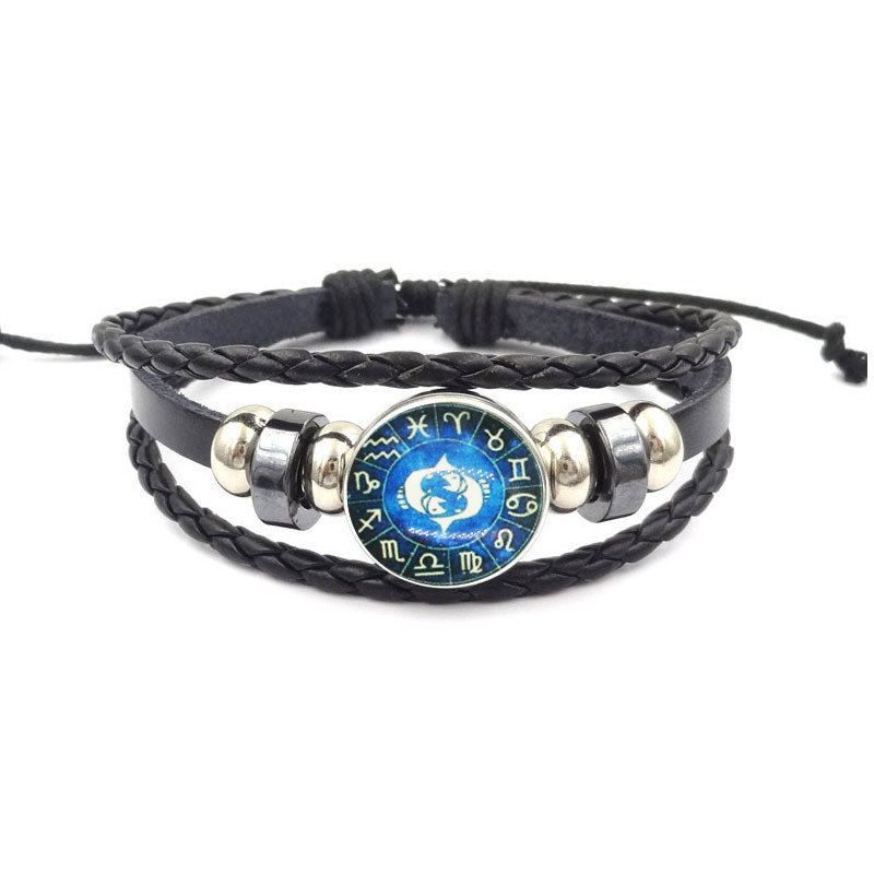 Fiasrel 12 Zodiac Bracelet Constellations Bracelets Handmade Charm Leather Bracelet