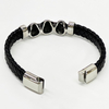 Fiasrel Genuine Leather Braided Cuff Bracelet Stainless Steel Skull Clasp Men Bracelet Jewelry