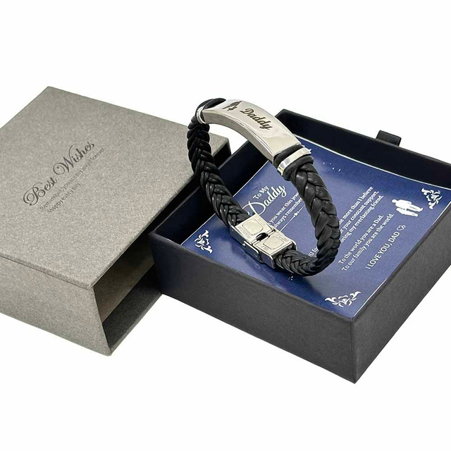 Fiasrel Leather Woven Rope Stainless Steel Bracelet Ins Style Popular Fashion Father Son Bracelet Jewelry Gift