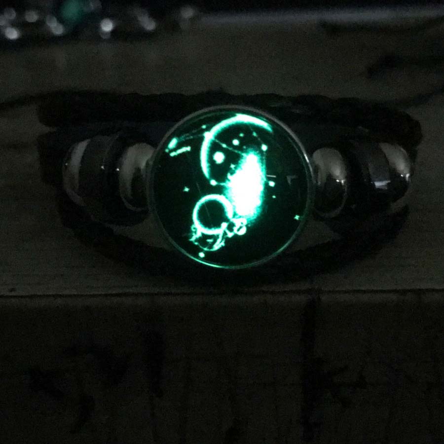 Fiasrel Adjustable PU Leather Charm Glow In Dark Leather Cord Bracelet Leather Belt Wristband Beaded Bracelet