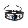 Fiasrel Handmade Adjustable PU Leather Charm Glow In Dark Horoscope 12 Zodiac Signs Bracelet