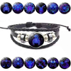 Fiasrel 12 Constellations Multi Layer Woven Glow in Dark Fashion Punk Cowhide Star Bracelet