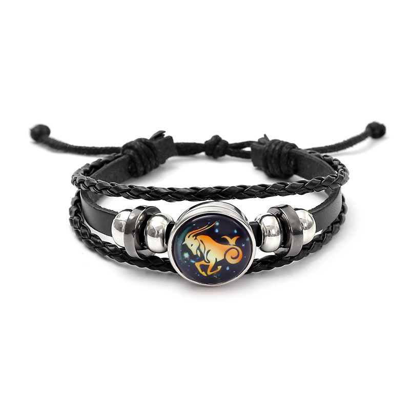 Fiasrel 12 Zodiac Bracelet Mens Bracelets Handmade Charm Leather Bracelet