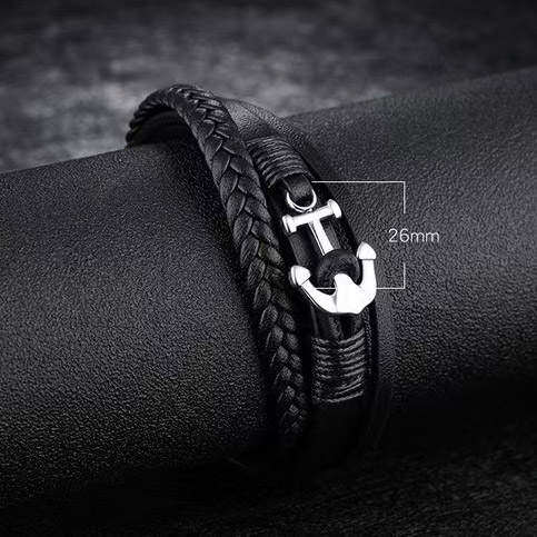 Fiasrel Leather Braided Men's Bracelet Titanium Steel Anchor Bracelet Ethnic Style Jewelry Bracelet