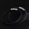 Fiasrel Jewelry Handmade Woven Genuine Leather Band Bracelet With Button Magnet Buckle