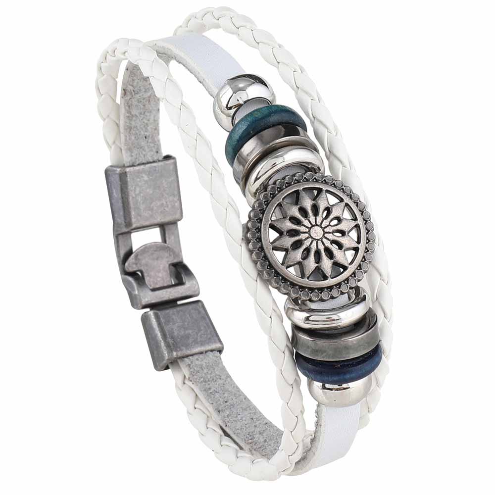 Fiasrel Vintage Leather Bracelet Retro Punk Leather Braided Bracelet Sea Rover Style Men's Leather Bracelet