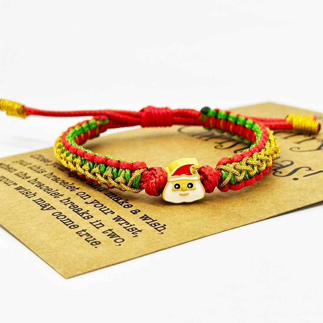 Fiasrel Handmade Macrame Rope Adjustable Braided Christmas Bracelets With Santa Claus