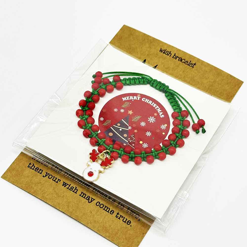 Fiasrel 2pcs/set Christmas Bracelet Set Handmade Santa Claus Deer Charms Beaded Stretch Xmas Bracelets