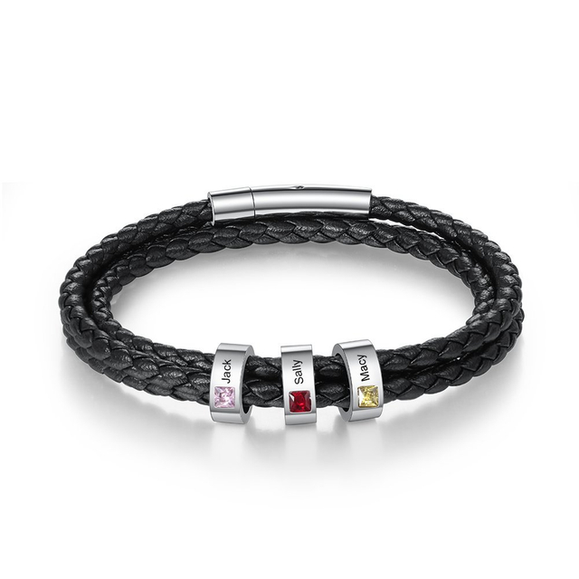 Fiasrel Stainless Steel Jewelry Men Bracelet With Custom Engraved Name Beads Fashionable Christmas Birthday Gift