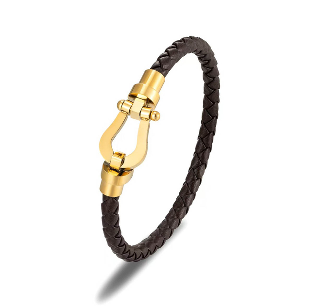 Fiasrel 18k Gold-plated Buckle Leather Bracelet High Quality Stainless Steel Buckle Fred Bracelet