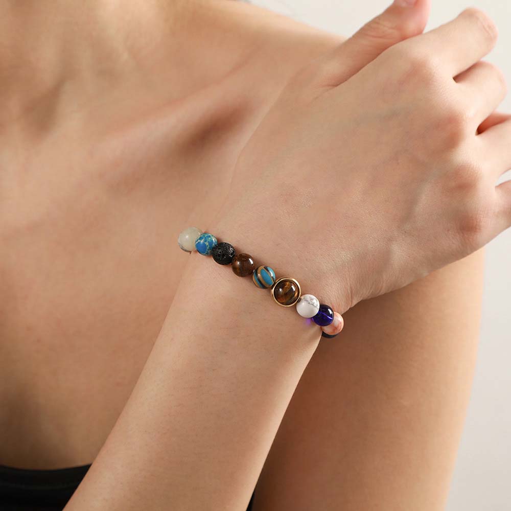 Fiasrel Universe Galaxy eight planets Sun universe Elastic Natural Stones Gemstones Bracelets Bangles