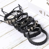Fiasrel 6pcs/Set Domineering Punk Charm Bracelet Adjustable Lucky Star Wrap MultiLayer Leather Bracelet