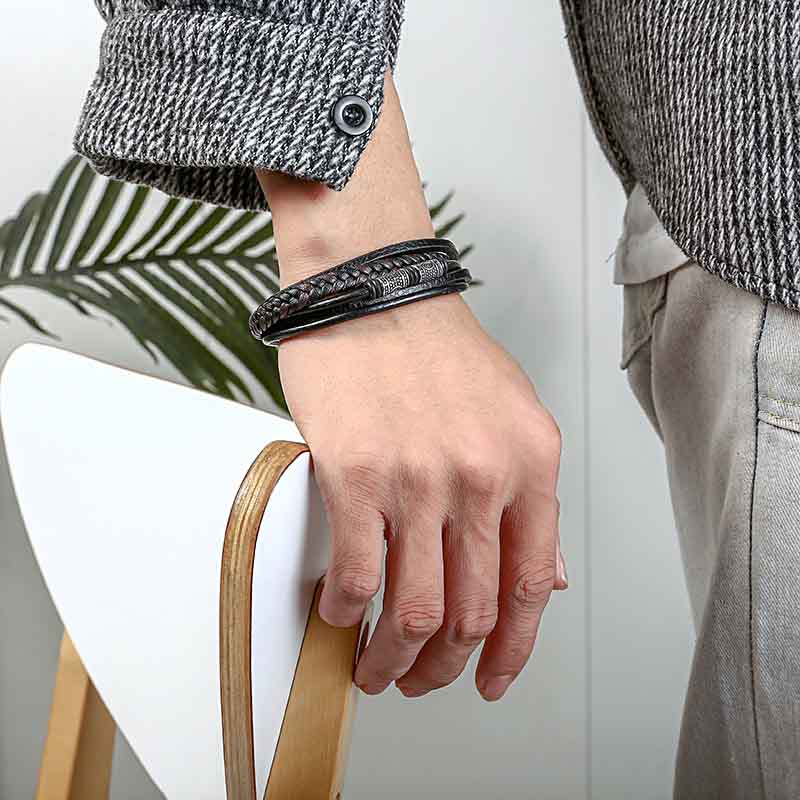 Fiasrel Multi Layer Vintage Pu Leather Bracelet Stainless Steel Spacer Beads Stackable Braided Leather Bracelet