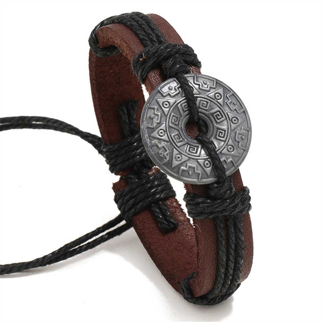 Fiasrel Alloy Cowhide Bracelet Vintage Handmade Braided Rope Adjustable Bracelet