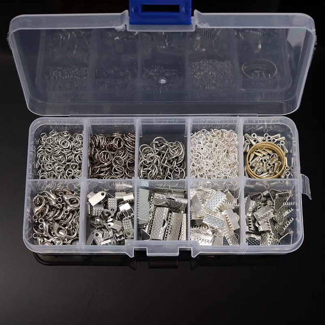 Fiasrel 10 Grids Jewelry Accessories Combination Set Flat Ring Buckle Lobster Buckle Jewelry Pliers